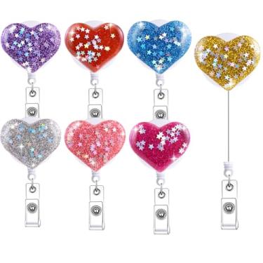 Imagem de Abamilaka Porta-crachá retrátil de coração brilhante para enfermeira, 6 peças com glitter, acessórios para crachá de estudante de enfermagem, acrílico, brilhante, CNA RN, assistente social, presente