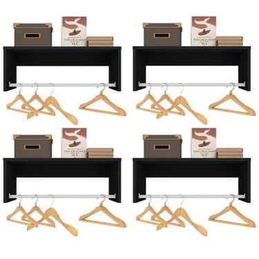 Imagem de Kit 4 Nichos Cabideiros Suspensos Berlim Preto - Lumil Móveis