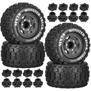 Imagem de MX28 2.8" Tire and Wheels Pre-Glued All-Terrain MT Tires with 12mm/14mm Hexes - 1/10 Scale RC Truck Tires for ARRMA Big Rock, Granite, Senton, Vorteks & Traxxas Slash, Stampede Rustler, Hoss