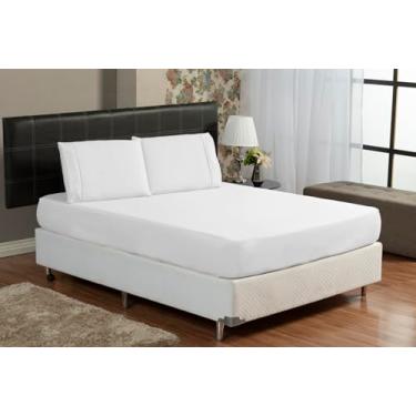 Imagem de Jogo de Cama Queen 3 Peças 300 Fios 100% Algodão Egípcio – Lençol com Elástico + 2 Fronhas, Percal Macio e Toque Fresco (Branco)
