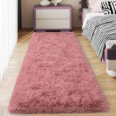 Imagem de Ailyei Tapetes de corredor macios para corredores de quarto, 5 x 15 cm, rosa, felpudo, antiderrapante, para cabeceira, dormitório, longo e peludo, para berçário, sala de estar