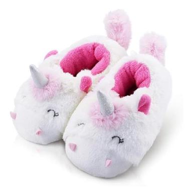 Imagem de LA PLAGE Pantufas de unicórnio para meninas e crianças pequenas, confortáveis e aconchegantes, macias para usar em casa, Unicórnio, 3-4 Big Kid