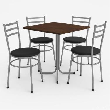 Imagem de Mesa de Jantar Quadrada 70cm Imbuia Com 4 Cadeiras Estofada Cinza - La