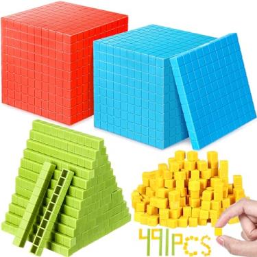 Imagem de RoundFunny 491 Pcs Base Ten Blocks for Math Plastic Manipulatives Cubes Place Value Blocks Number Counting Cubes for People