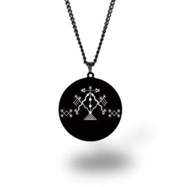 Imagem de Colar Vevê Vodu – Pingente com Símbolos dos Lwas em Aço Inoxidável (Prata, Ouro ou Preto) • Amuleto Espiritual Afro-Caribenho de Proteção, Magia e Fé (Damballa, Preto)