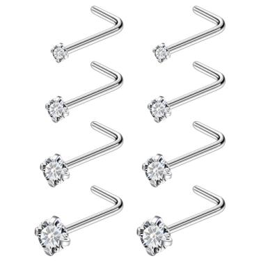 Imagem de Ruifan ASTM F136 Anéis de nariz de titânio 18 G 20 G 22 G transparente redondo zircônia cúbica parafuso parafuso em forma de L osso hipoalergênico piercing corporal joia para mulheres 1,5 mm, 2 mm