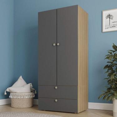 Imagem de Guarda-roupa 2 Módulos 2 Portas 3 Prateleiras 2 Gavetas Frame Cabecasa madeiramadeira Acácia/Grafite