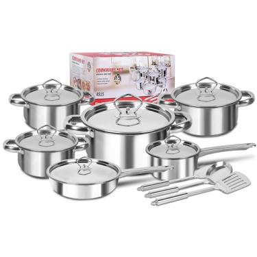 Imagem de Panela Inox, Panela Aco Cirúrgico, Jogo De Panelas Inox, Panelas Inox, Panela De Inox, Jogo De Panela Inox, Panela Inox Fundo Triplo, Conjunto De 15 Unidades Conjuntos de Potes