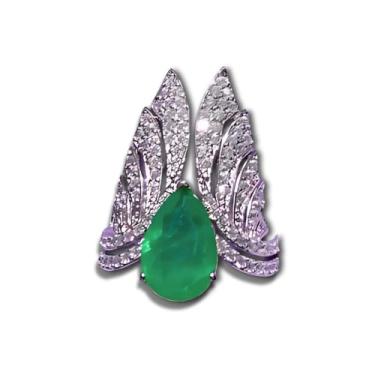 Imagem de Anel Feminino "Shining Woman" com Pedra Turmalina Verde em Gota e Zircônias | Banhado a Prata – Elegância, Vitalidade e Boas Vibrações | Ajustável + Bolsa de Veludo