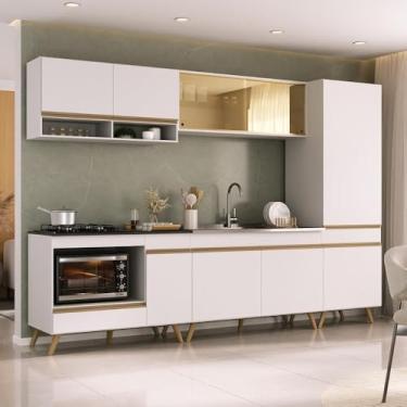 Imagem de Cozinha Modulada Completa 287cm 5 Pçs com Balcão para Cooktop Veneza Multimóveis Mp2271 Branco/dourado