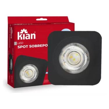 Imagem de Kit 2 Spot Led Sobrepor Quadrado Preto 5w Luz Amarela 3000K - Kian