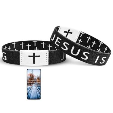 Imagem de Pmormyy Pulseira Com Versículo Bíblico Diário Jesus É Rei, Cristã Para Mulheres E Homens, Preta