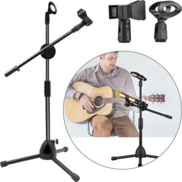 Imagem de Pedestal Suporte Tripé Mesa Para Microfone Duplo Altura Ajustável 40 A