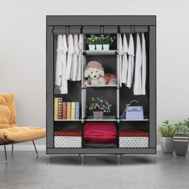 Imagem de Guarda Roupa Dobrável Organizador De Roupas Portátil Multiuso Armário Organizador De Roupas Sapatos Multiuso(170x45x130,PRETO)