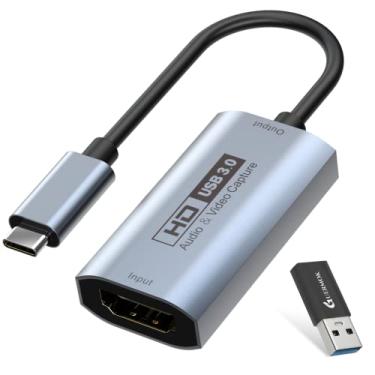 Imagem de GUERMOK Placa de captura de vídeo, USB 3.0 HDMI para USBC, dispositivos de captura 4K Full 1080P60FPS para jogos transmissão ao vivo, captura de vídeo para PC, sistema Mac OS, OBS, Zoom, PS4/5 Switch