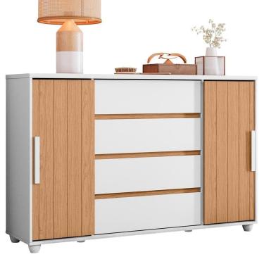 Imagem de Cômoda Evidenza 2 Portas E 4 Gavetas Branco-freijó - Móveis Albatroz Branco-freijó