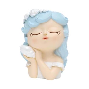 Imagem de WeiLaiKeQi Vaso de rosto de, suporte para bonsai, vaso de artesanato, desenho animado, resina, escultura decorativa colecionável, de flores de resina, de, Branco Azul, 8x7x11cm