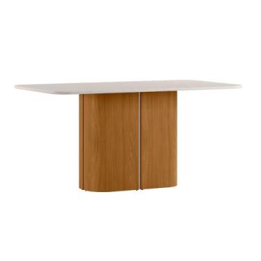 Imagem de Mesa de Jantar Retangular Tampo de Vidro Serena Ypê e Off White 160cm 