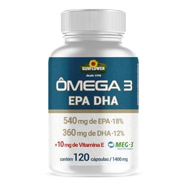 Imagem de Ômega 3 EPA 540mg - DHA 360mg + Vitamina E 10mg- Certificado MEG-3- Livre de Metais Pesados - 120 cápsulas Sunflower.