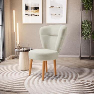 Imagem de Poltrona decorativa cadeira de jantar confortável Moderna resistente tecido veludo pés de madeira MOBLAN decor (BEGE)