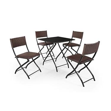 Imagem de Jogo De Mesa Dobrável Preto Com 4 Cadeiras Junco Marrom