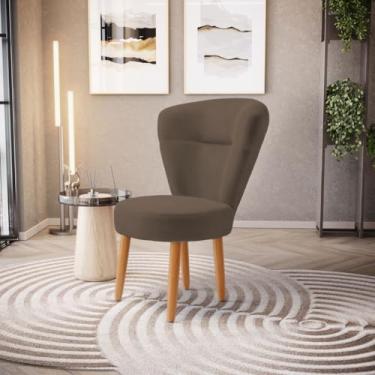 Imagem de Poltrona decorativa cadeira de jantar confortável Moderna resistente tecido veludo pés de madeira MOBLAN decor (MARROM)