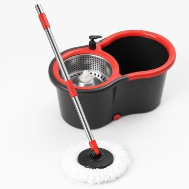 Imagem de Esfregão Mop Giratório Centrifuga Inox Balde Com Rodinhas e Alça Refil