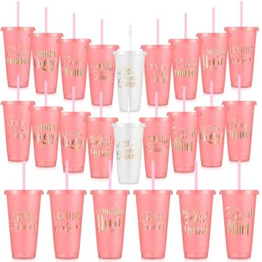 Imagem de Baderke 12 peças de copos com glitter para festa de aniversário, 680 g, copos de plástico com tampa e canudo para decorações de aniversário de 20, 30, 40, 50, 60 anos, lembrancinha para mulheres e