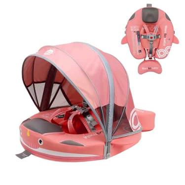 Imagem de Flutuador Mambobaby não inflável com dossel, boia de natação com proteção UV para bebês com fivela de segurança, antiflip Tail Swim Trainer Boias de piscina infantil (Narwhal Pink-Q04NPCTRURBKMH01Q04)