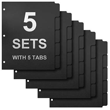 Imagem de Homakover 3 Divisores de Fichário com 5 Abas para Tamanho de Carta, Corte de 1/5, 3 Furos Perfurados, Escrever e Apagar Divisores de Fichário de Plástico Divisores de Índice de Seção Extra Duráveis Pa