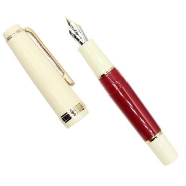 Imagem de Gullor Mini caneta-tinteiro com acabamento dourado, caneta de bolso de acrílico, vermelha, ponta extrafina (0,38 mm)