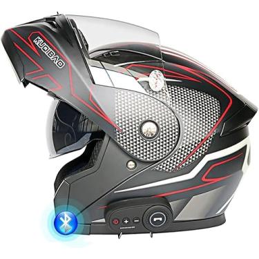 Imagem de Capacetes Flip Up Front Motorcycle Bluetooth Com Viseira Solar Dupla Microfone à Prova D'Água Headset Aprovado Pelo Dot Corrida Ti Colisão Capacete Ti Nevoeiro Respirável, E, L(59~60cm)