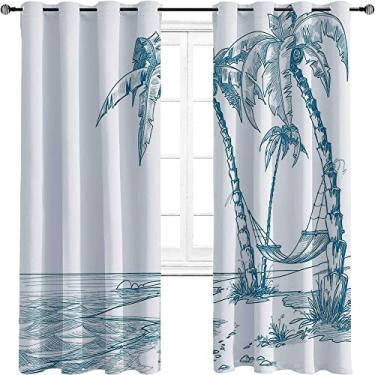 Imagem de Cortinas blecaute tropicais para quarto - Cortinas de escurecimento de ambiente com isolamento térmico com ilhós para sala de estar, três camadas trançadas anel de redução de ruído cortina de sombra