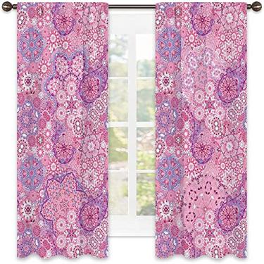 Imagem de Cortinas blackout Paisley 90%, estampa floral boêmia, tecido impermeável, decoração de janela de festa de cerimônia de casamento, L 182 x C 213 cm rosa