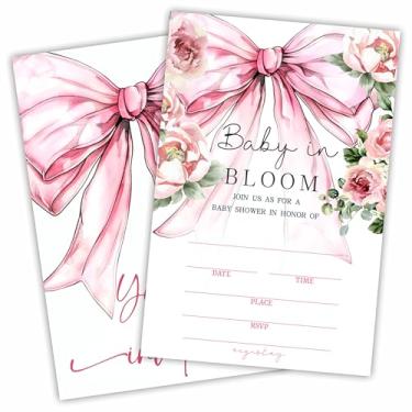 Imagem de DYIRBIIY Conjunto de 25 convites de chá de bebê em flor - convites de flores e arco para meninas - 10.2 cm x 15.2 cm cartões de convite com envelopes - anúncio de bebê revelação de gênero suprimentos