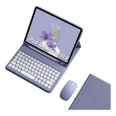 Imagem de ZCCO Teclado Redondo + Mouse + Capa Para iPad Air 4/5 Cinza Lavanda