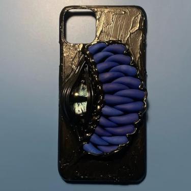 Imagem de Unitvbba Capa de telefone feita à mão Monster Eye & Fang – Personalizável para qualquer modelo – Design legal e exclusivo em estilo escuro – perfeita para jogadores, estética gótica, (azul)