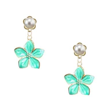 Imagem de QIAOLEHUI Brincos de flor de pérola para mulheres, brincos florais de liga metálica com brincos banhados a ouro de pérola sintética hipoalergênicos para mãe e noiva, Large, Liga de aço, Sem pedra