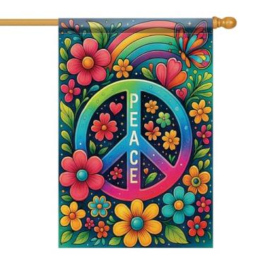 Imagem de Starlit Patio Bandeira da Casa da Paz 71 x 101 cm Bandeira de Jardim Arco-íris Dupla Face Borboleta Floral Yard Banner Exterior Alpendre ração Paz EUA Casa Jardim para Igreja