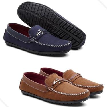 Imagem de Kit 02 Mocassim Sapatilha Masculina Conforto Drive Azul e Marrom claro-44