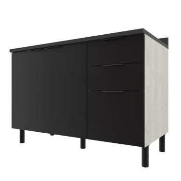 Imagem de Balcão Triplo Bartira Rubi com 2 Portas, 2 Gavetas, 1 Gavetão, 1 Prateleira e 120cm de Largura - Freixo/Preto Poah