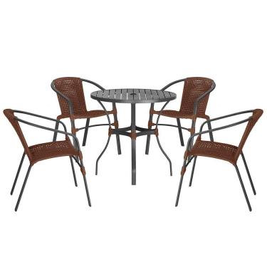 Imagem de 04 Cadeiras Floripa E Mesa Roma 100cm Preta Trama Marrom