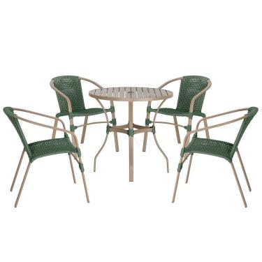 Imagem de 04 Cadeiras Floripa E Mesa Roma 80cm Fendi Trama Verde