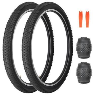 Imagem de MEGHNA Pneu de mountain bike 73,7 cm dobrável antiderrapante 73,7 x 5,4 cm (57-622) substituição de pneu para todos os terrenos com alavanca de pneu para bicicleta dobrável Cruiser, preto 2 pneus 73,7