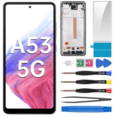 Imagem de BESJMYT Substituição de tela AMOLED para Samsung Galaxy A53 A53 5G com moldura OLED Display Touch Digitalizador, montagem completa, vidro fixo com kit de ferramentas de reparo SM-A536U SM-A536U1 A536B
