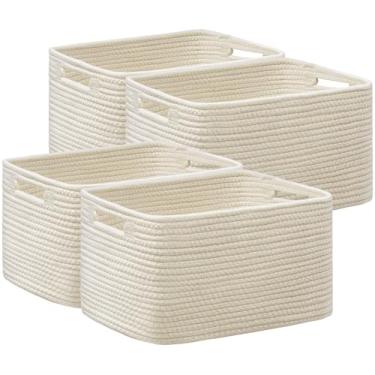 Imagem de UBBCARE Pacote com 4 cestas de armazenamento de tecido para prateleiras, cesta de corda de algodão para brinquedos, livros, toalhas e roupas, cestas fofas para presentes, 33 cm C x 23 cm L x 19 cm A