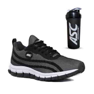 Imagem de Tênis Feminino Ascension + Coqueteleira – Leve, Macio e Confortável para Caminhada, Corrida, Academia e Uso Diário | Estilo Esportivo e Urbano (Preto e Cinza + CQ.PTO, BR, Adulto, Numérico, 36)