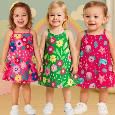 Imagem de Kit 3 vestidos Infantil Malha Menina Regata Estampado Kyly, Kit 7, 2