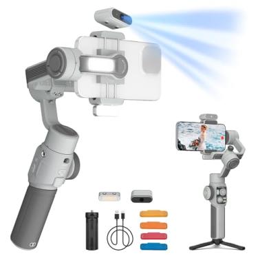 Imagem de ASHATA Estabilizador para Smartphones, Estabilizadores Portáteis Portátil de 3 Eixos, Rastreamento Estável 26h Tempo de Uso Carregamento Rápido, Construído Em Luz, Portátil (Combo 5e suave)