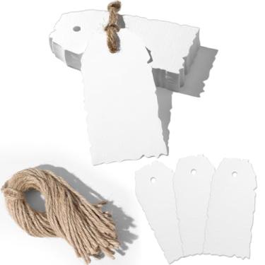 Imagem de gisgfim 50 conjuntos de etiquetas vintage Deckle Edge com cordão anexado 9,5 x 4,4 cm Aquarela pesada antiga algodão envelhecido nome presente etiqueta de preço para decoração de aniversário casamento